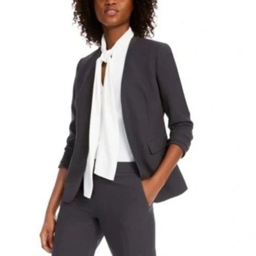 Bar III Size XL Womens Suit Jacket Granite Gray No Collar Open Front